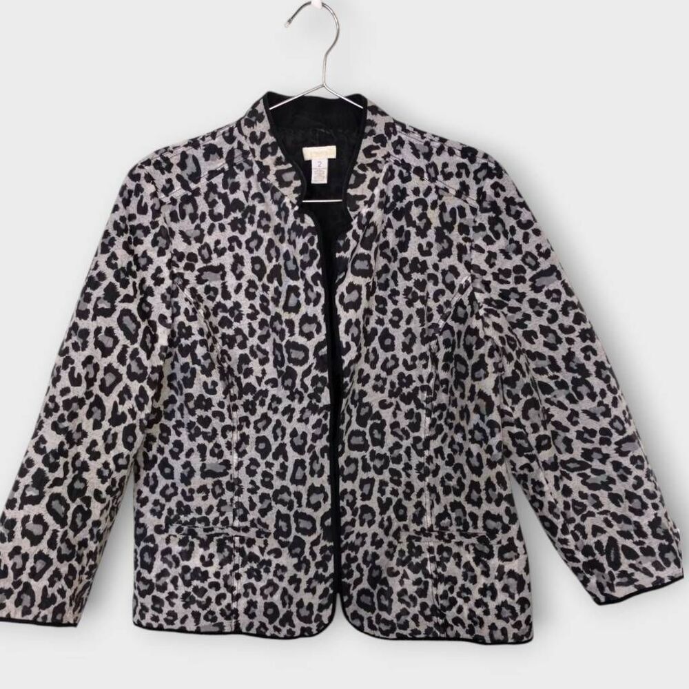Chico's Womens Jacket Sz 10 Black Leopard‎ Jacket Formal Wedding Sheer Organza